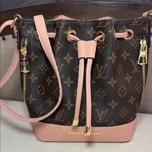 LV Monogram Bucket Bag with Pink Trim